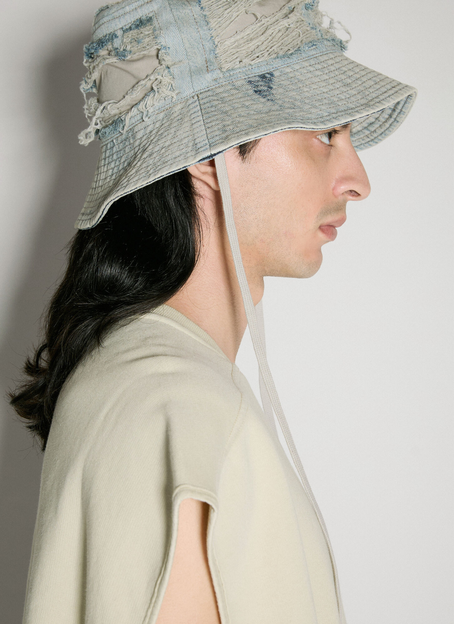 Rick Owens Drkshdw Distressed Denim Bucket Hat In Blue