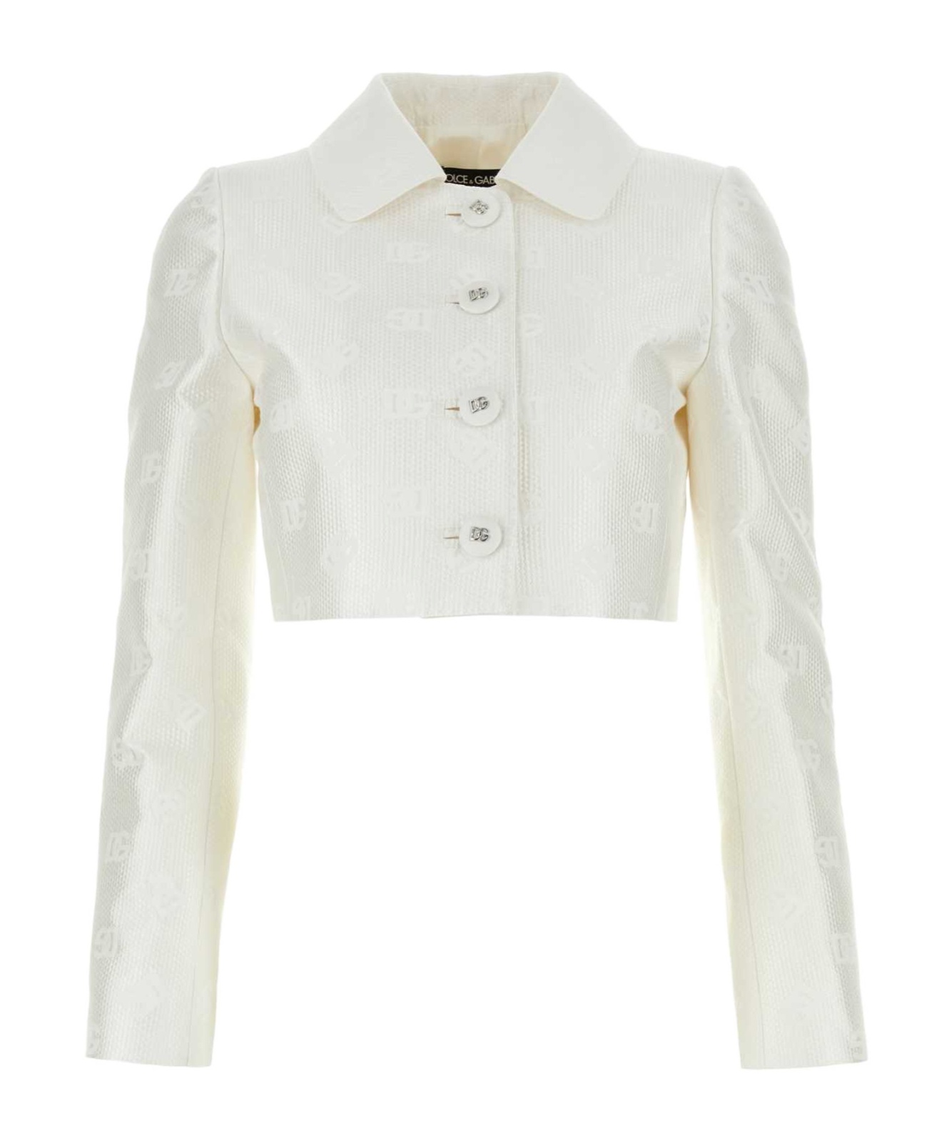 Dolce & Gabbana Monogram-jacquard Button-down Cropped Jacket In White