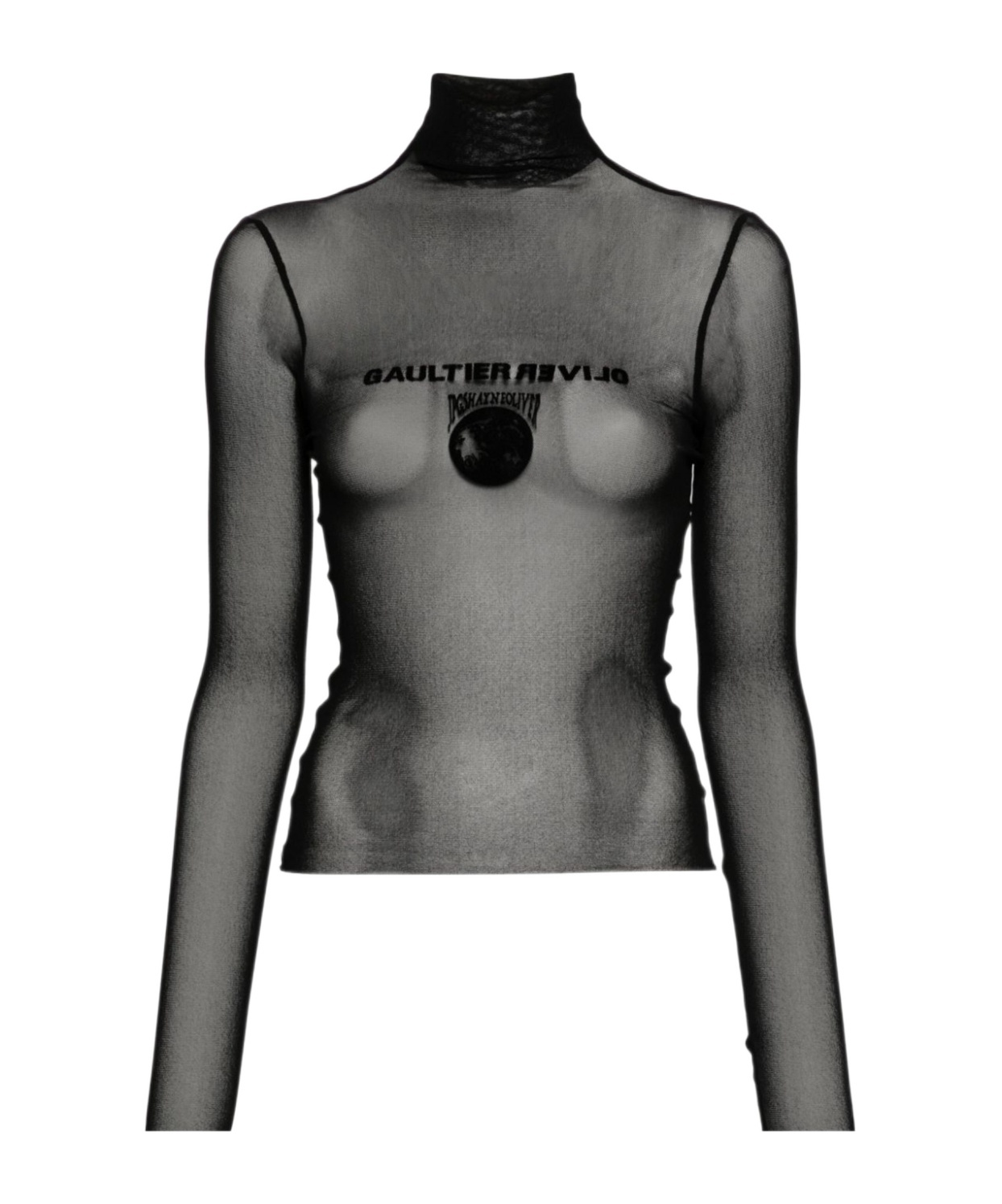 Jean Paul Gaultier X Shayne Oliver Flocked-logo Mesh Top In Black