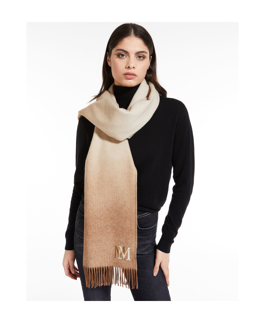 Max Mara Logo-embroidered Cashmere Scarf In Nude