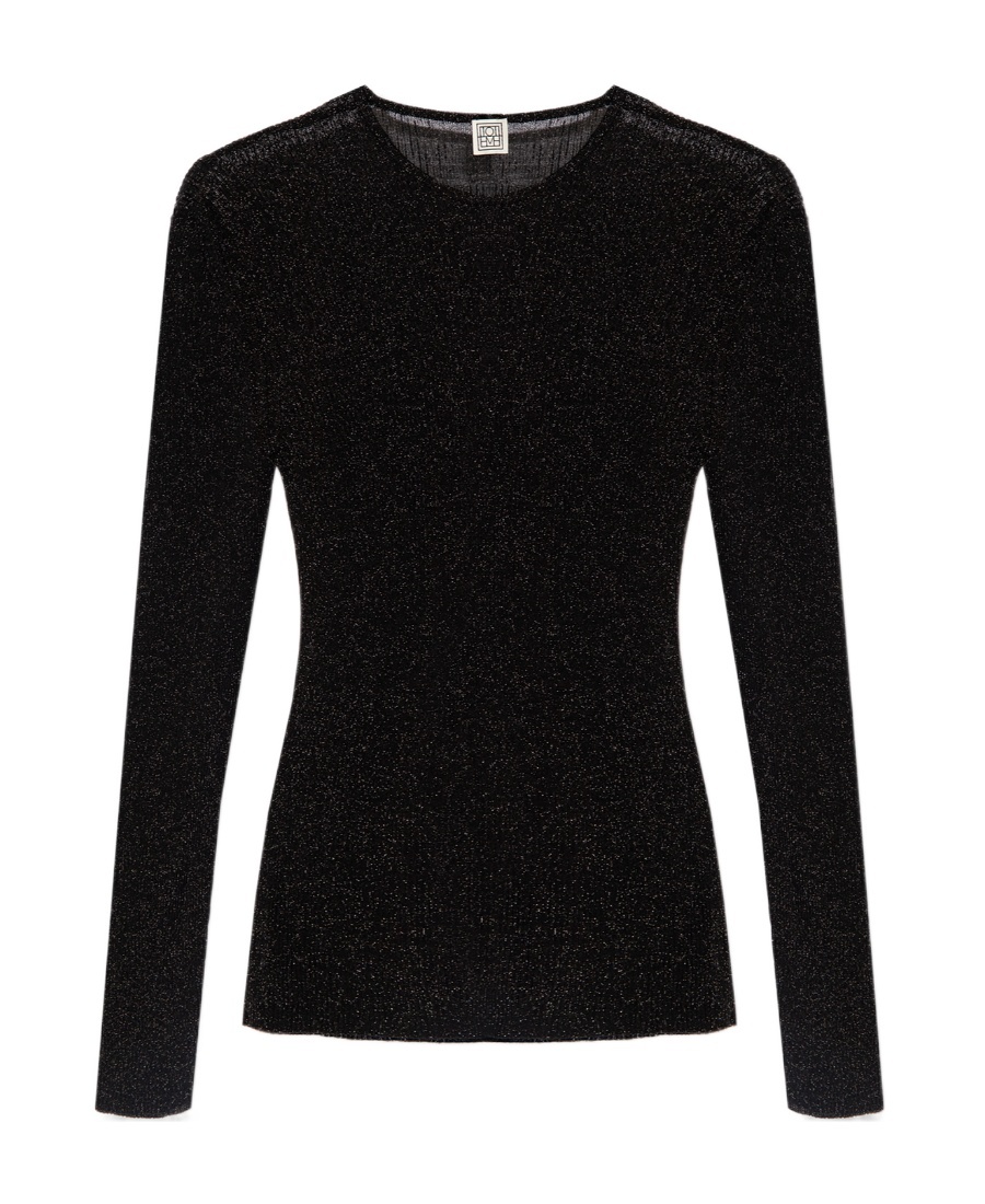 Totême Metallic Ribbed-knit Jumper In Black
