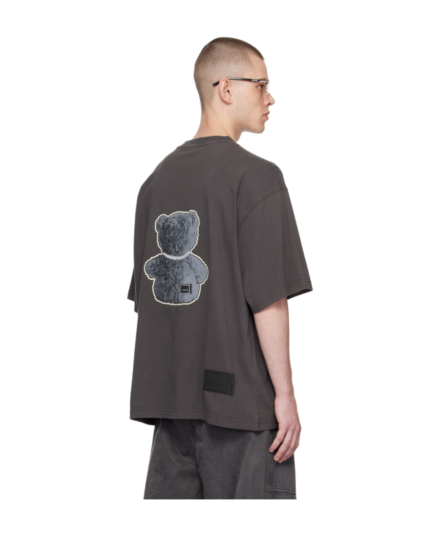 We11 Done Gray Pearl Necklace Teddy T-shirt In Black