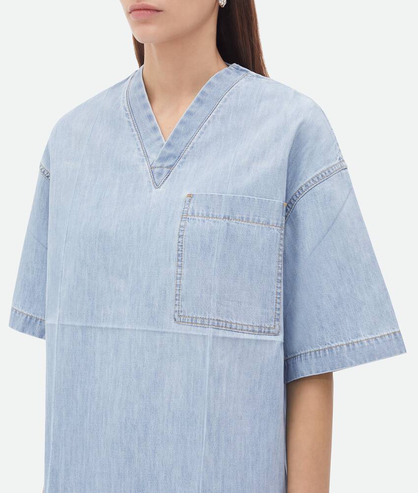 Bottega Veneta Blue Denim Cotton Blouse For Women | Designer Ss24 Collection In Blue