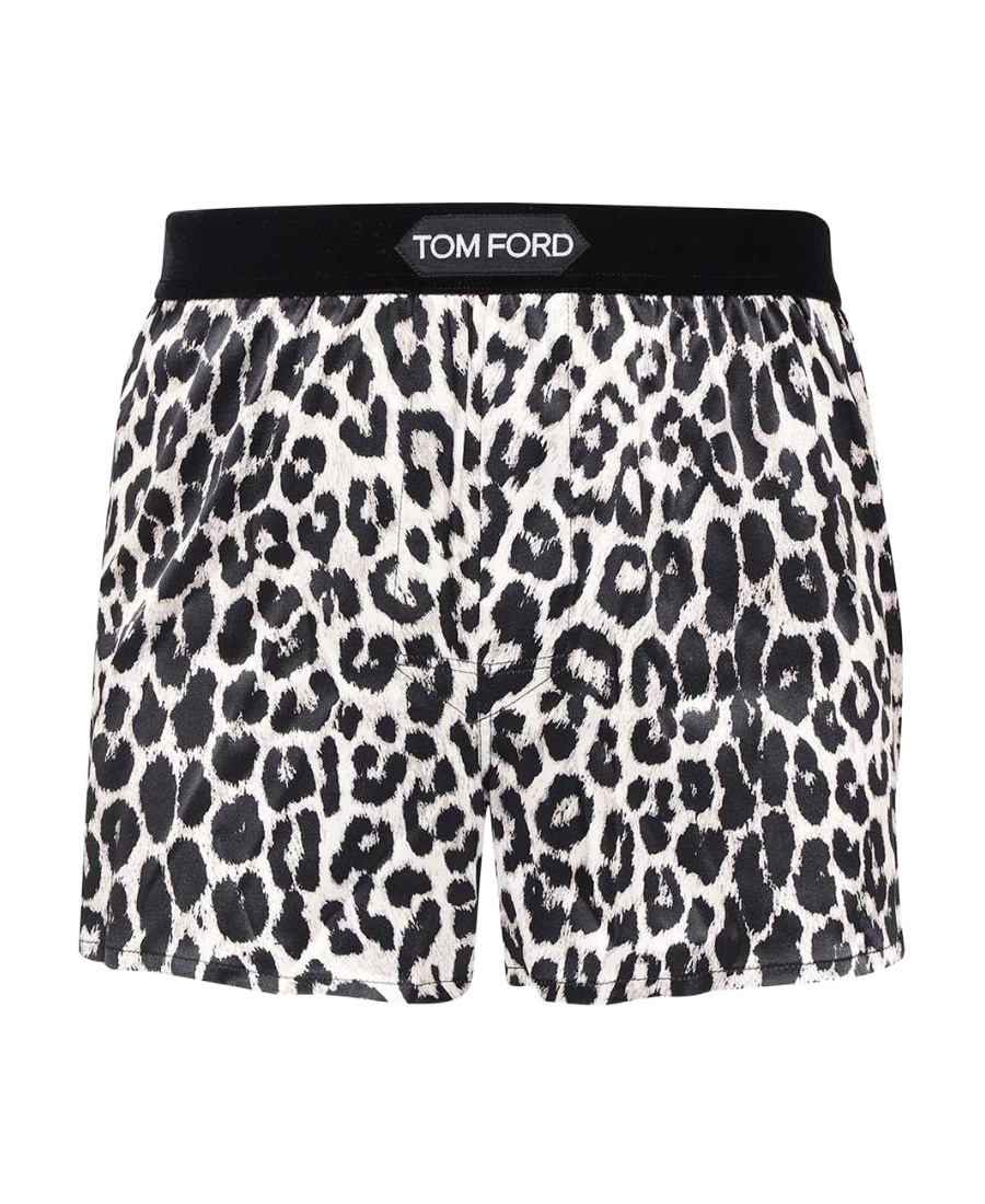 Tom Ford Leopard-print Silk Boxer In Black