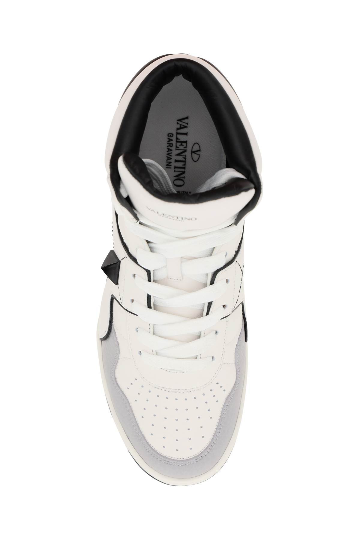 Valentino Rockstud Printed Faux Leather High-top Sneakers In White