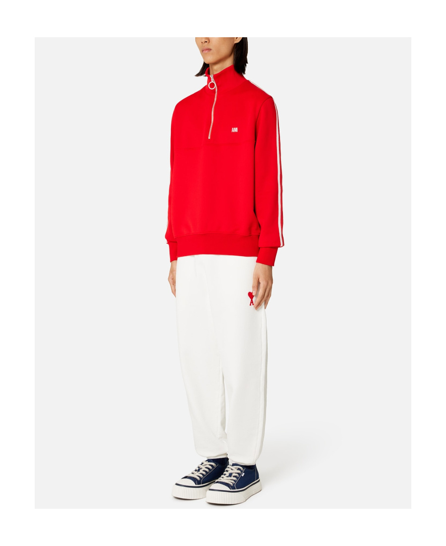 Ami Alexandre Mattiussi Striped Short-zip Pullover Sweatshirt In Red