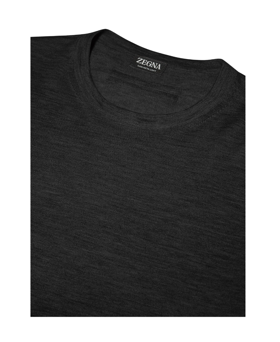 Zegna Oasi Cashmere Round Neck Sweater In Black
