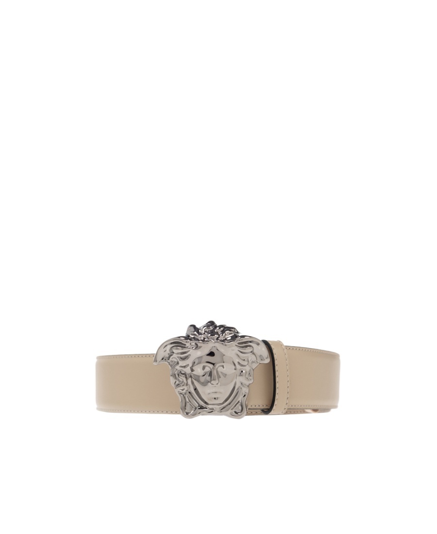 Versace Medusa Head Buckle Belt In Nude