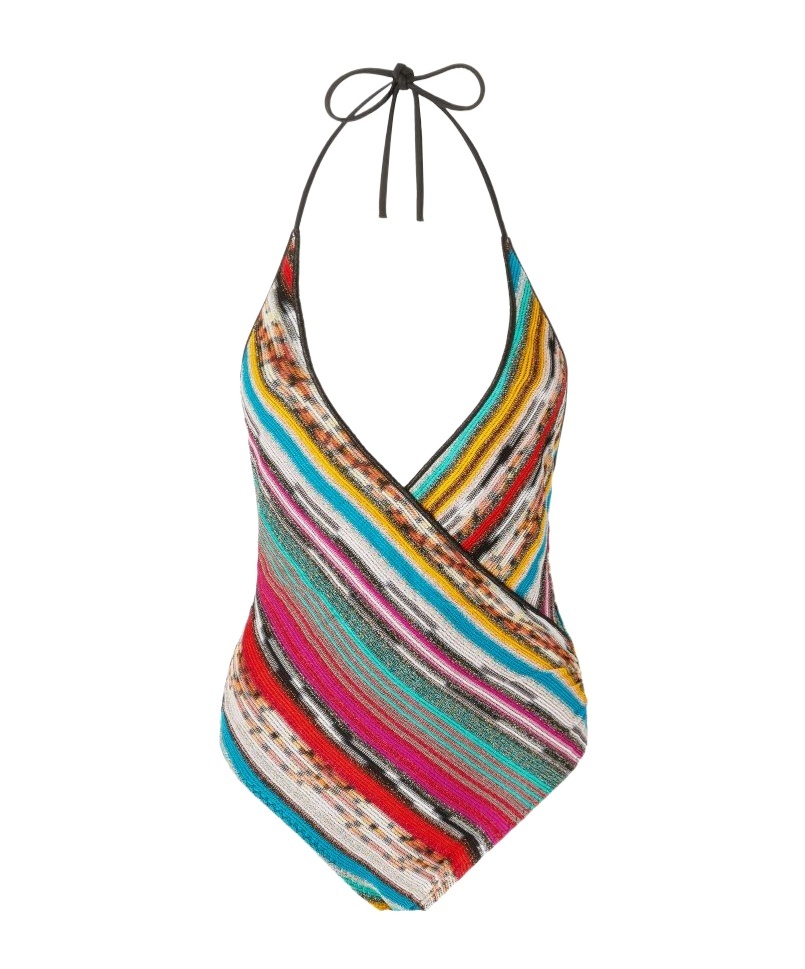Shop Missoni Lace-up Swimsuit In Multi-color