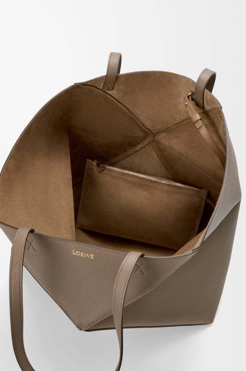 Loewe Large Horizontal Puzzle Fold Tote In Soft Grained Calfskin In Brown