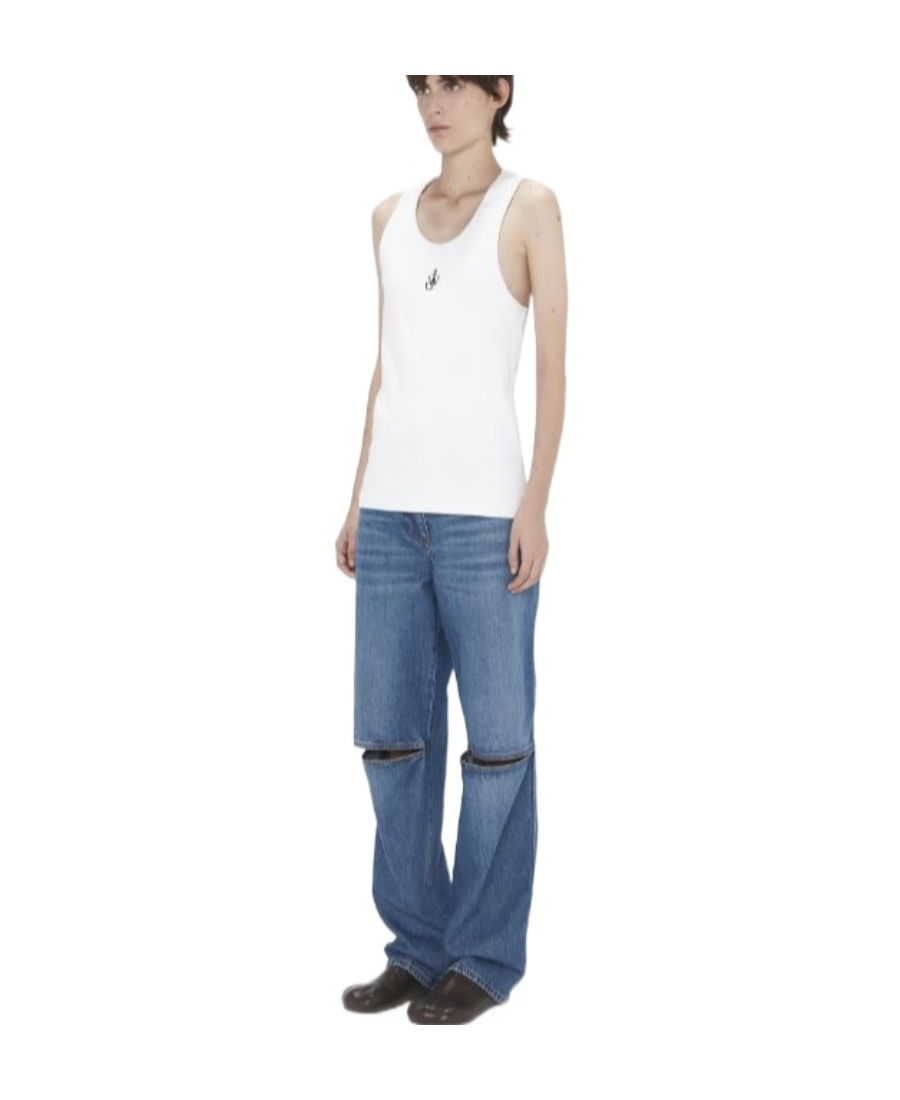 Shop Jw Anderson Logo-embroidered Cotton Tank Top In White