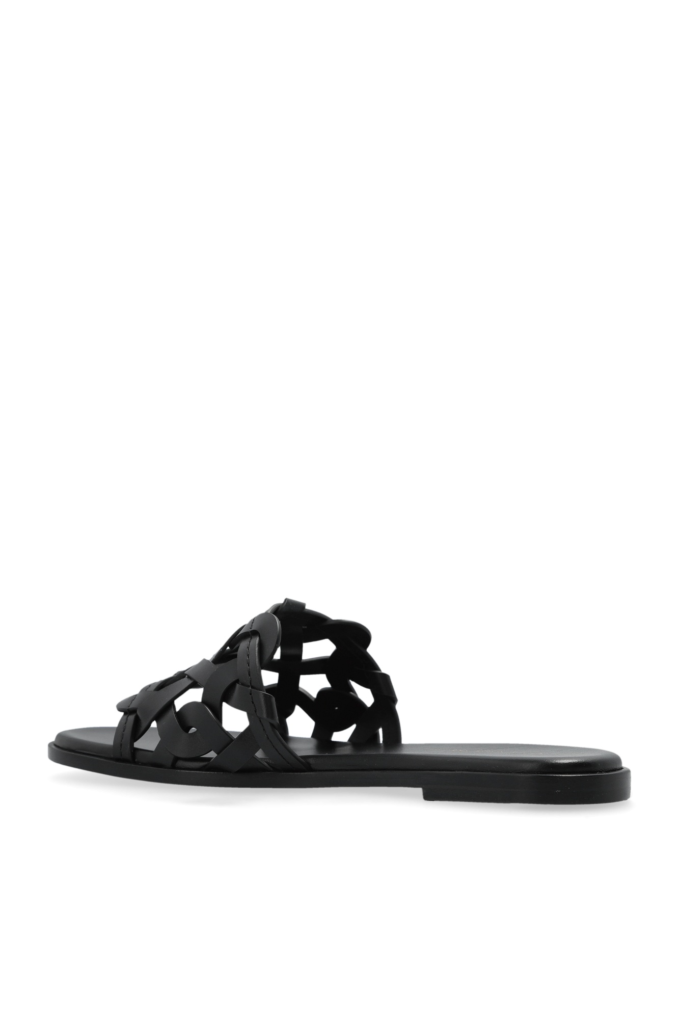 Gianvito Rossi Open Weave Leather Slide Sandals In Black