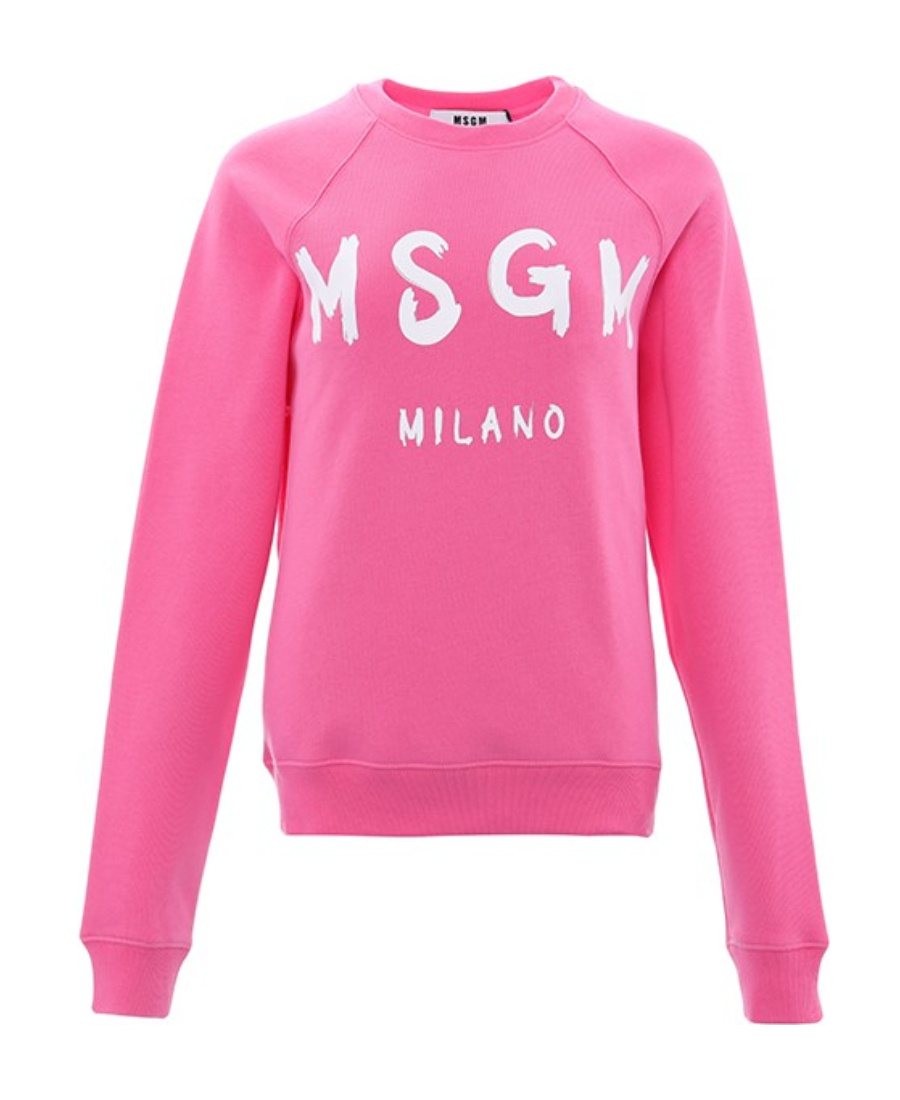 Msgm Letter Printed Round Neck Sweater In Pink