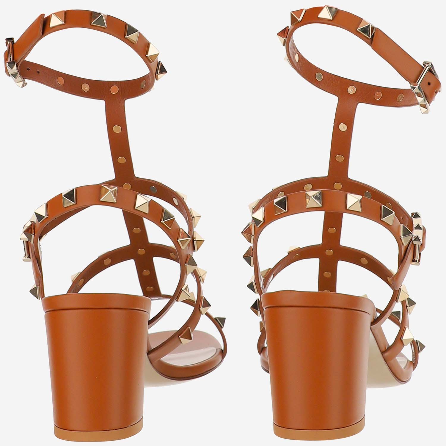 Valentino Rockstud Thick Mid-heeled Sandals In Brown
