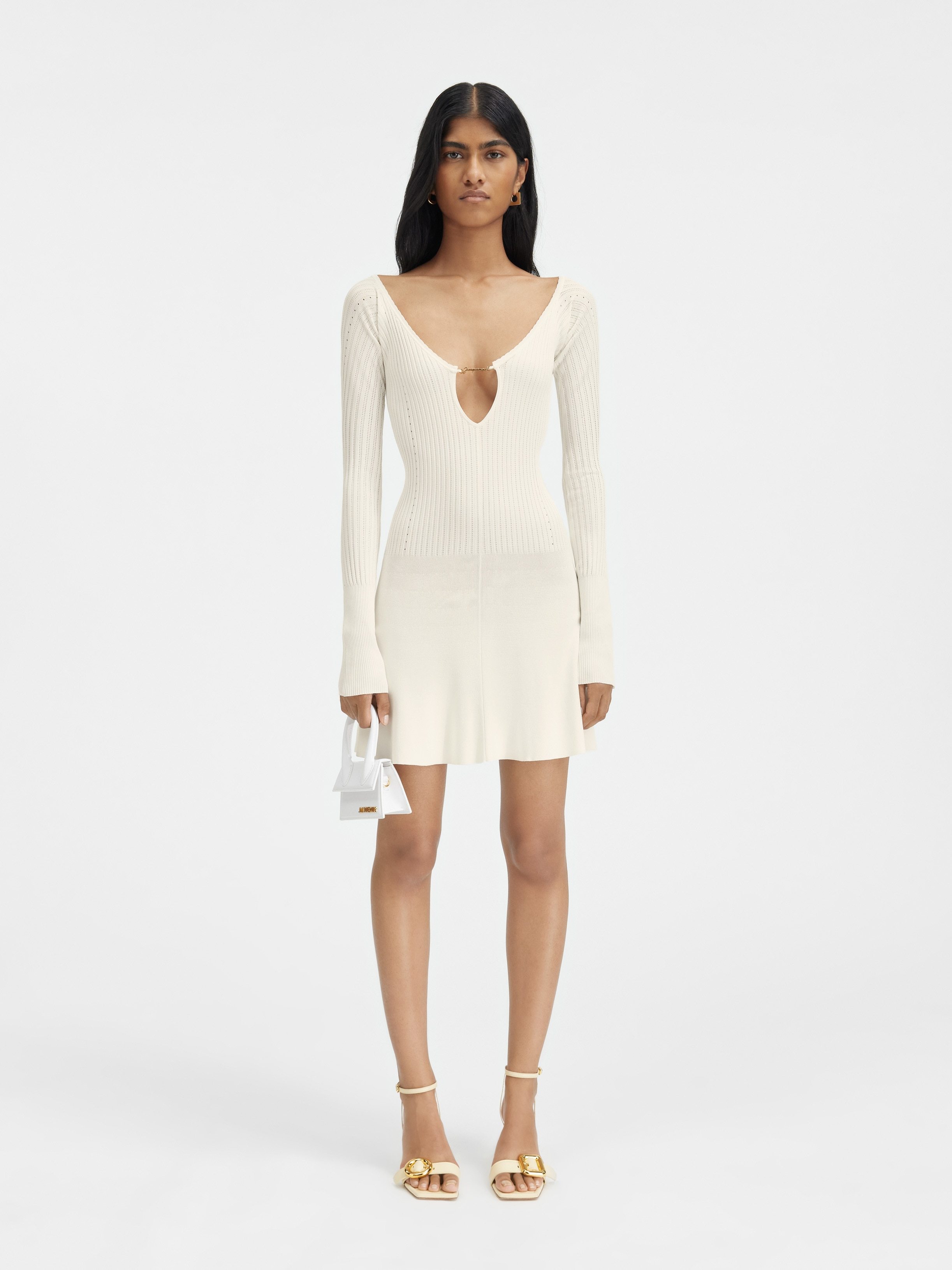Jacquemus La Robe Ribbed Minidress In White