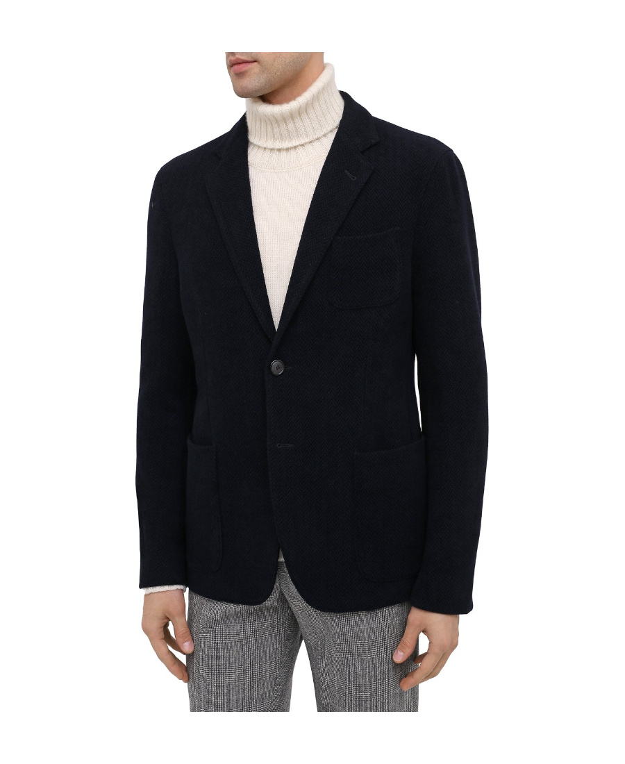 Giorgio Armani Herringbone Single-breasted Blazer In Black