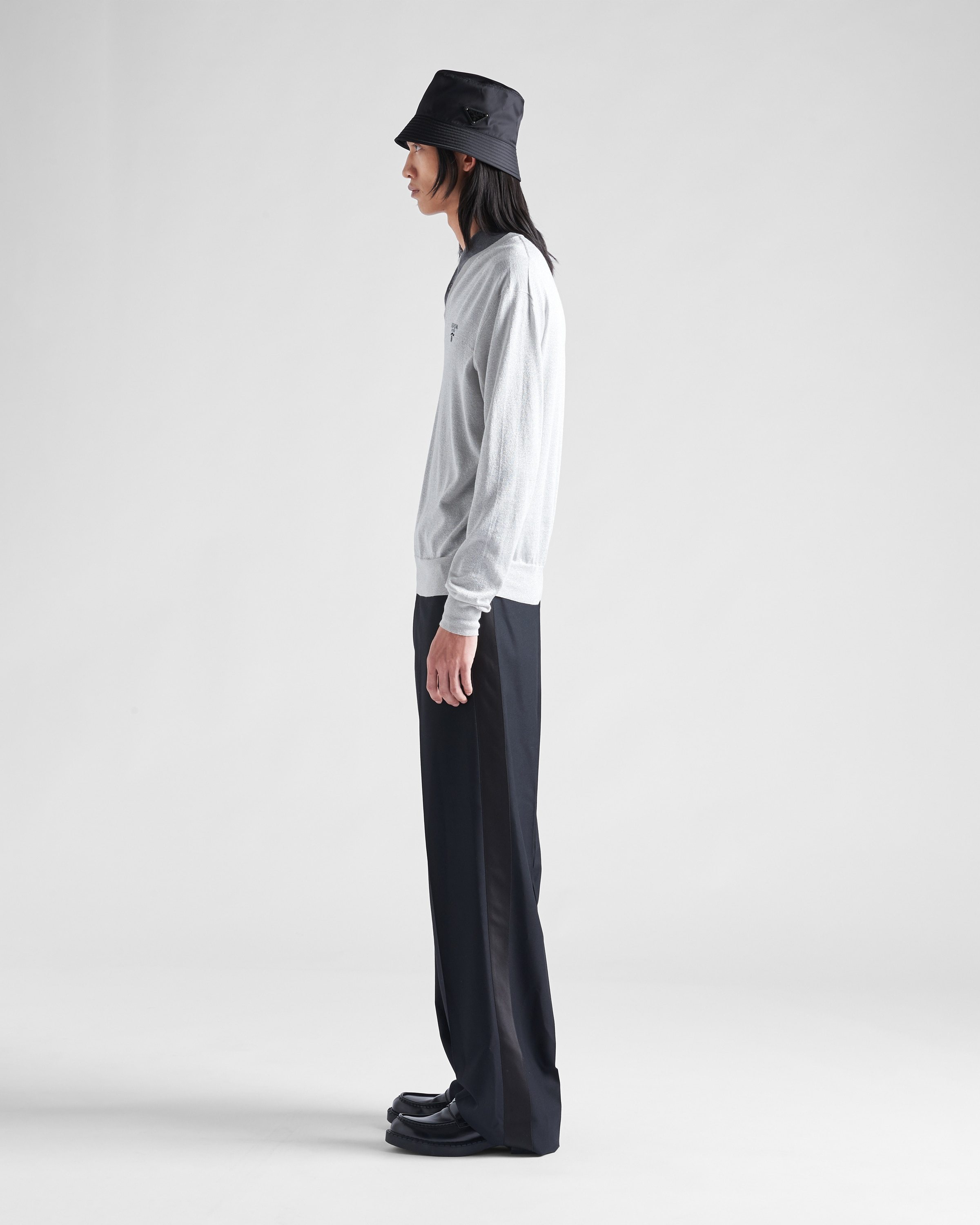 Prada Side-stripe Pressed-crease Wide Trousers In Black
