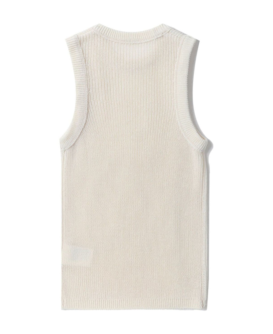 Low Classic Sleeveless Knitted Vest With Round Neck In White