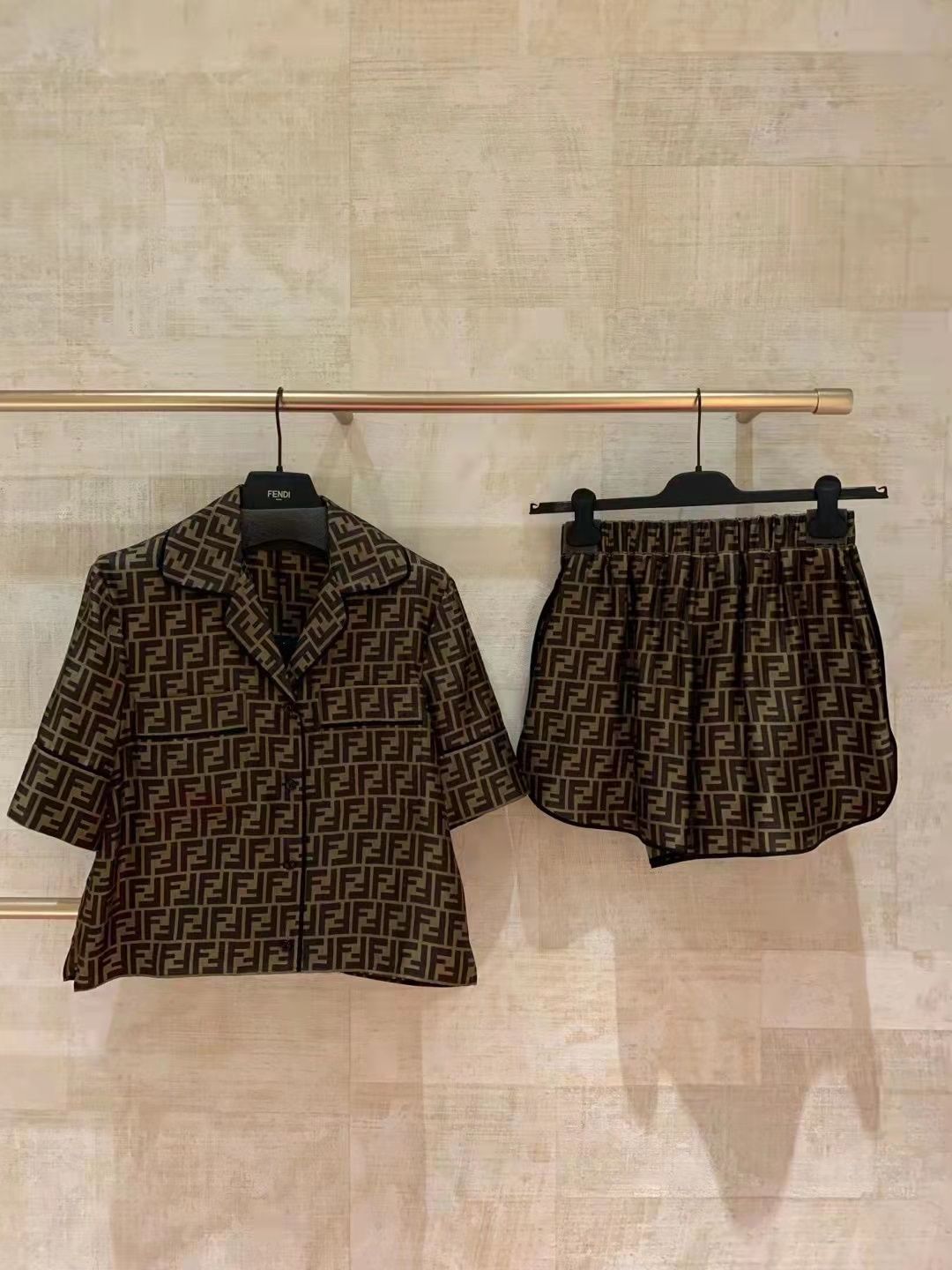 Fendi Ff Pattern Silk Pajama Set In Black
