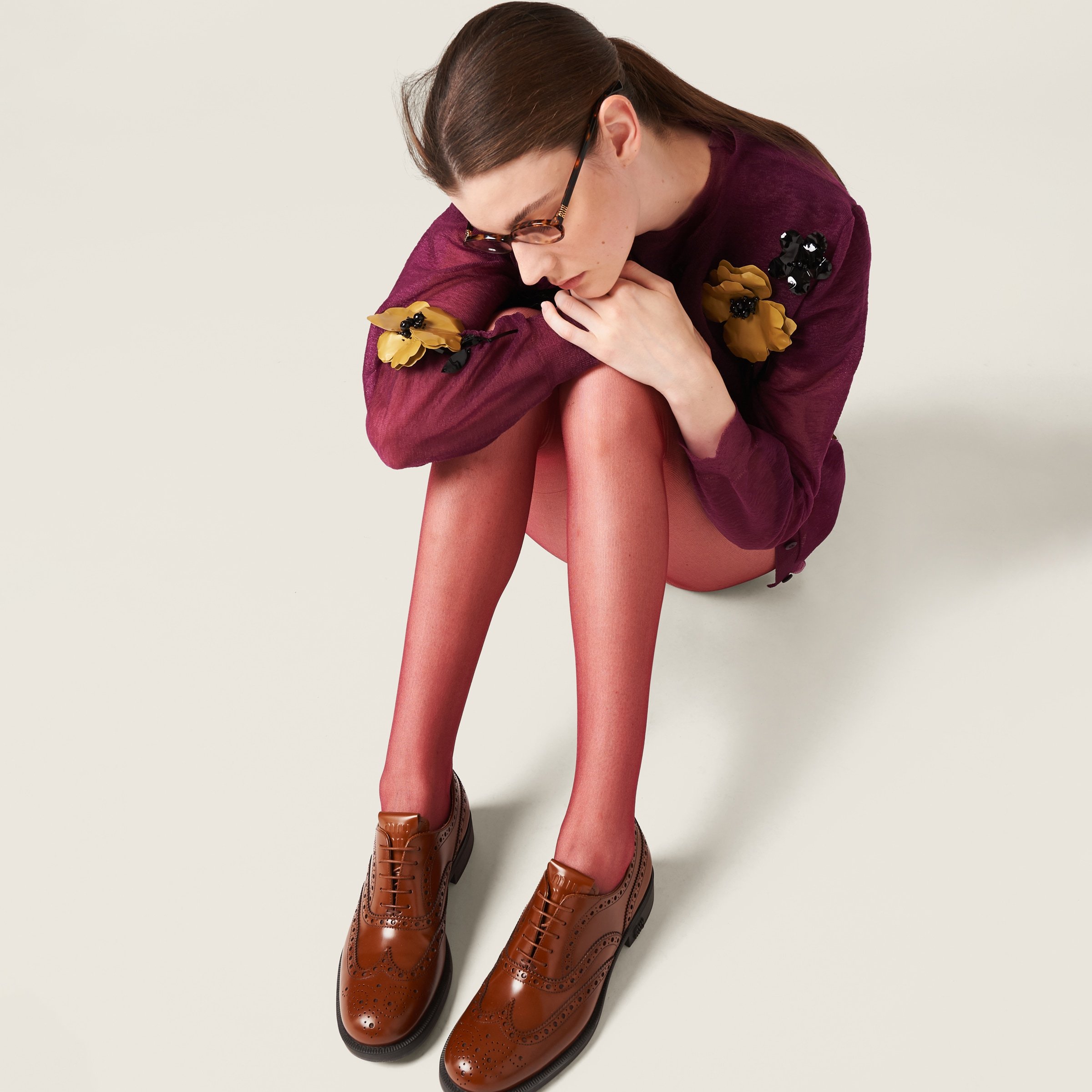 Miu Miu X Church's Leather Oxford Brogues In Brown