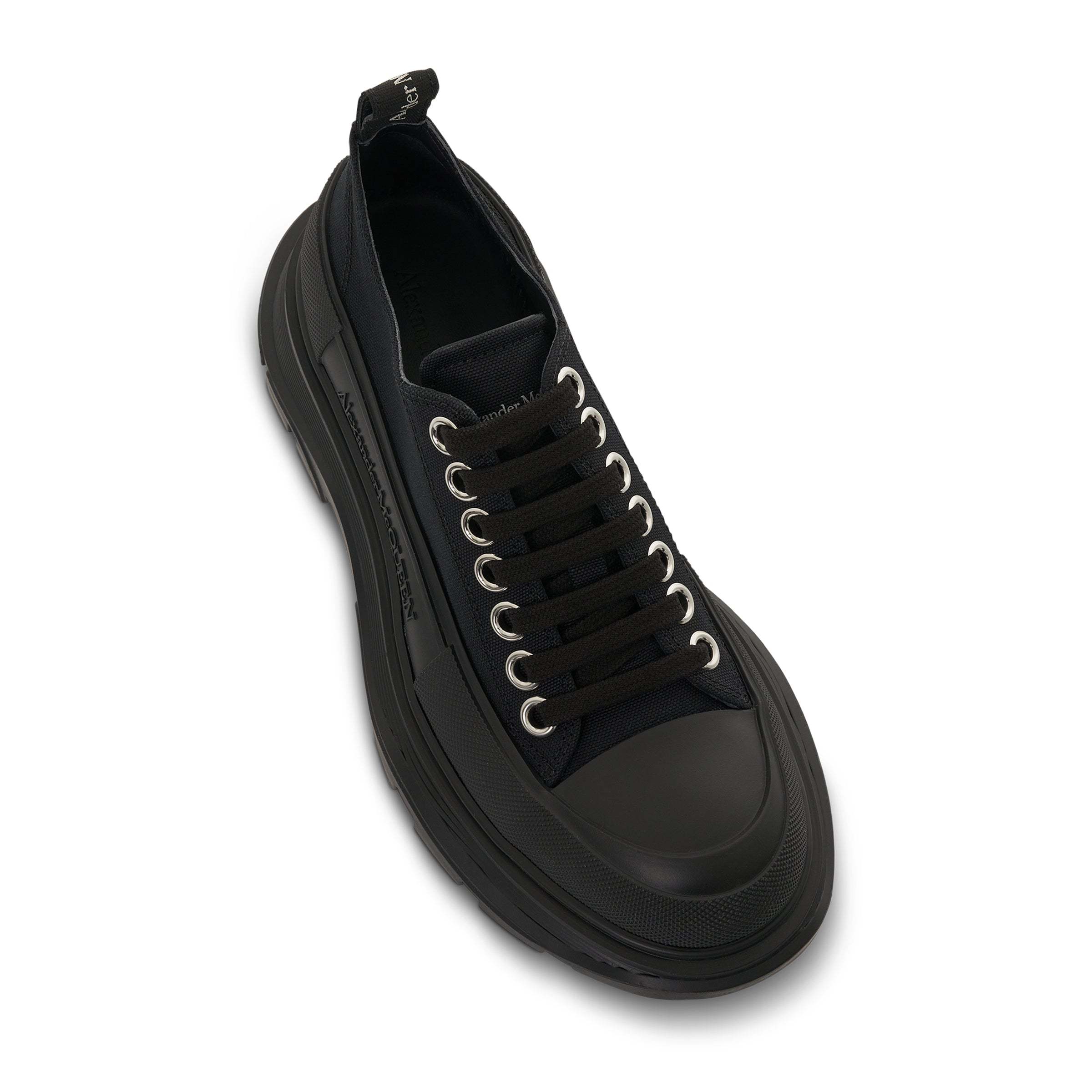 Alexander Mcqueen Black Canvas Tread Slick Platform Low Sneakers In Black