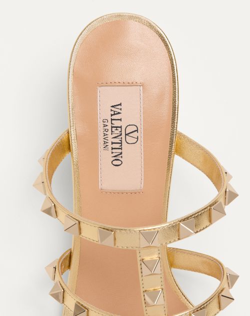 Shop Valentino Rockstud Slide Sandal In Laminated Nappa Leather 60mm In Nude