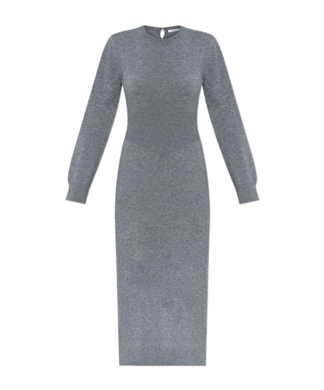 Givenchy Womens Medium Grey Side-slit Long-sleeve Cashmere Midi Jumper Dress Xs In Gray