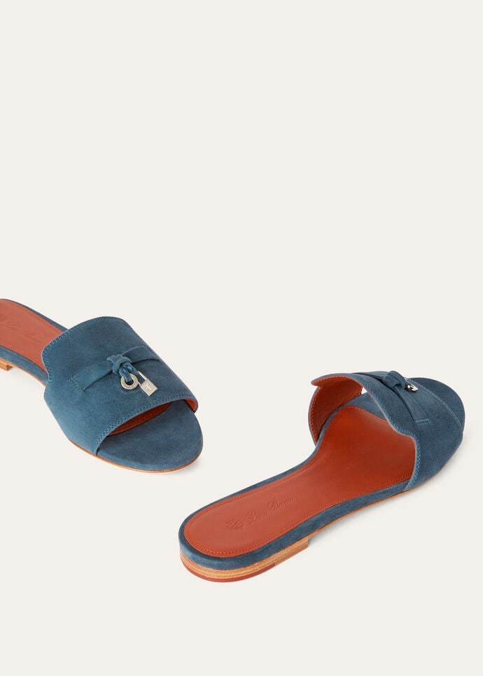 Loro Piana Summer Charms Flat Slippers In Denim Blue