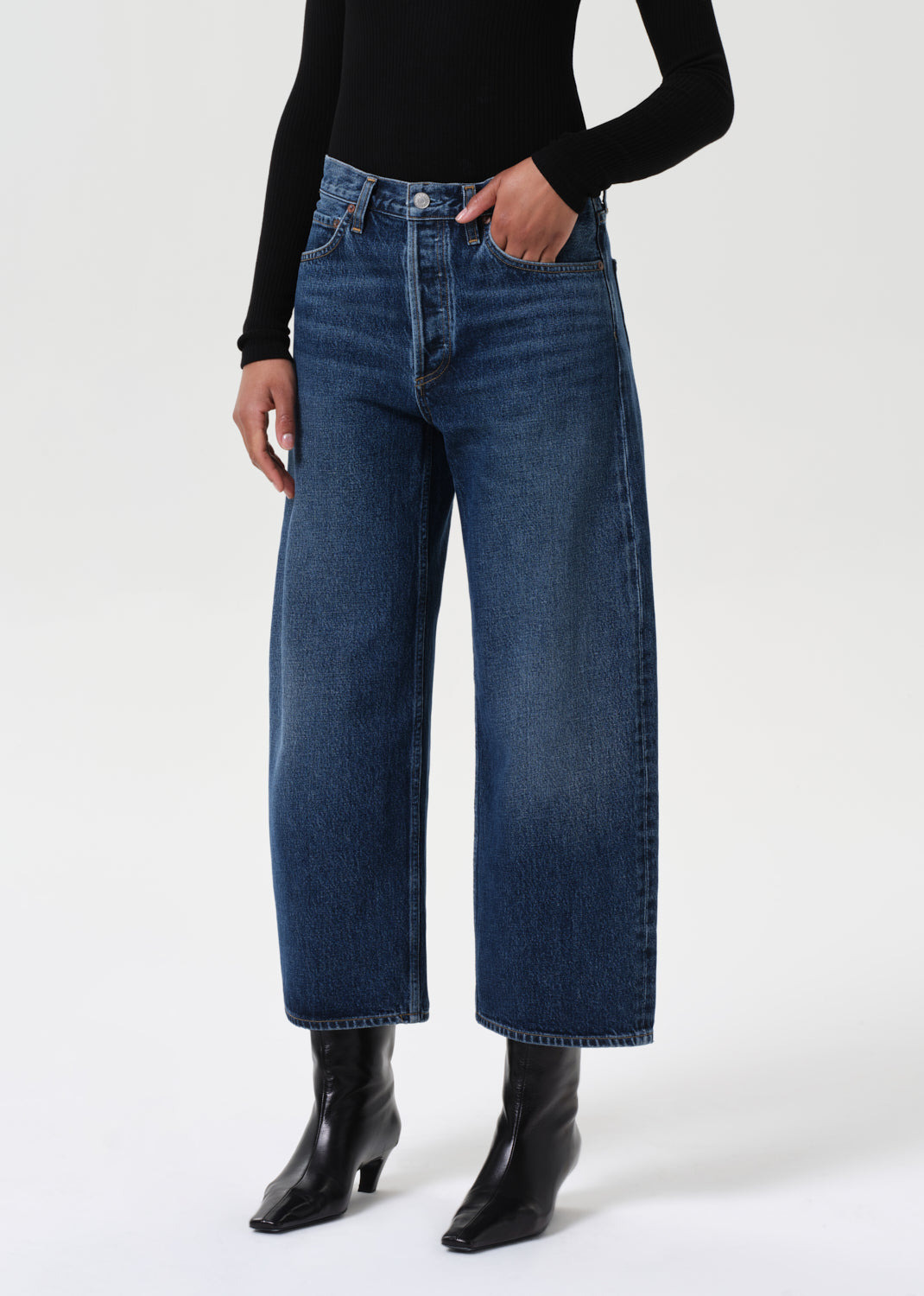 Agolde Denim Trousers With Belt Loops In Blue