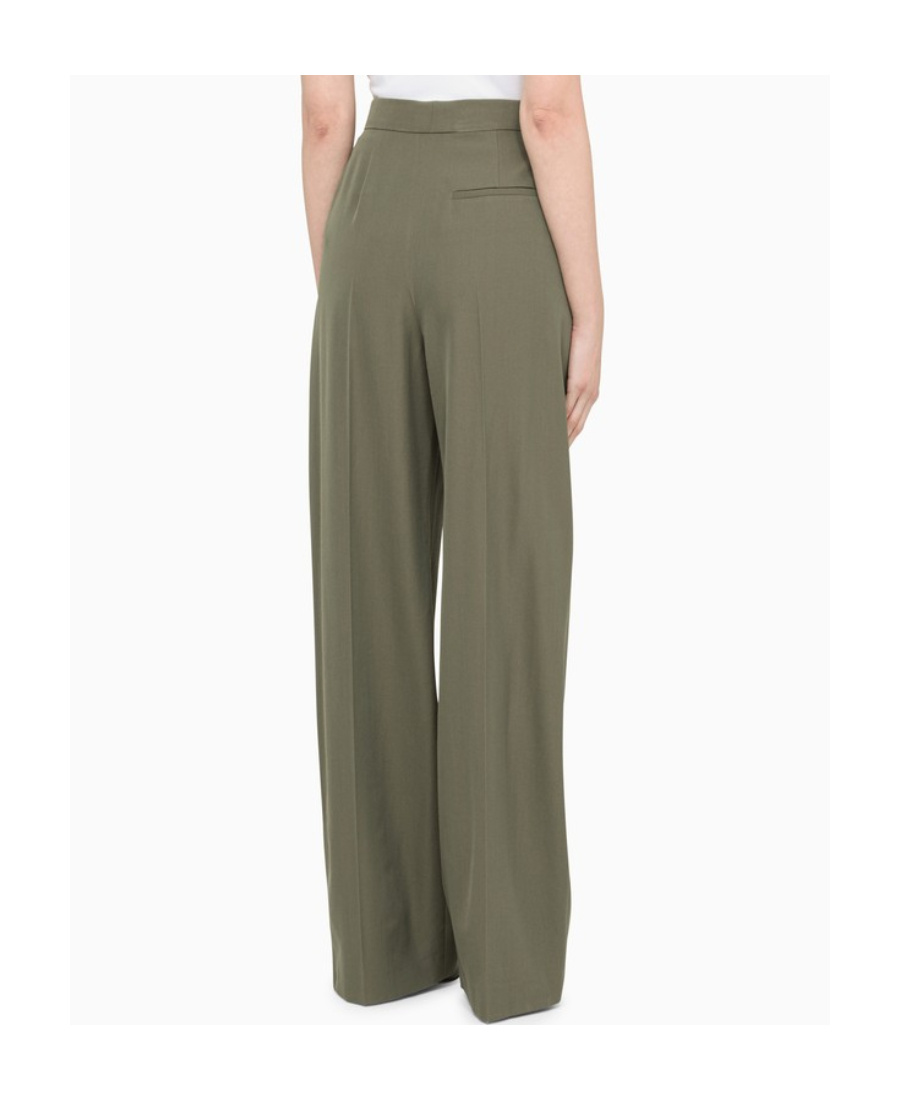 Alexander Mcqueen High Waist Wide Leg Trousers With Belt Loops In Green
