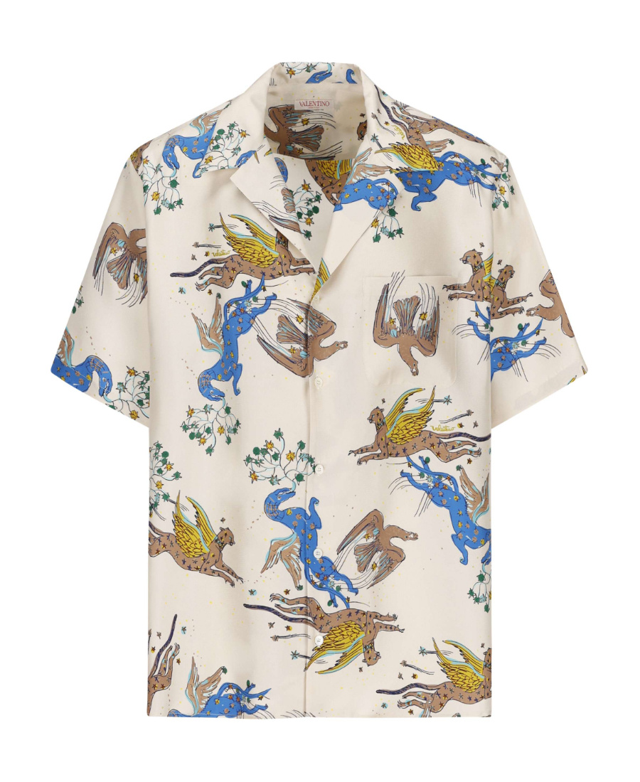 Valentino Printed Short-sleeve Shirt In Gray