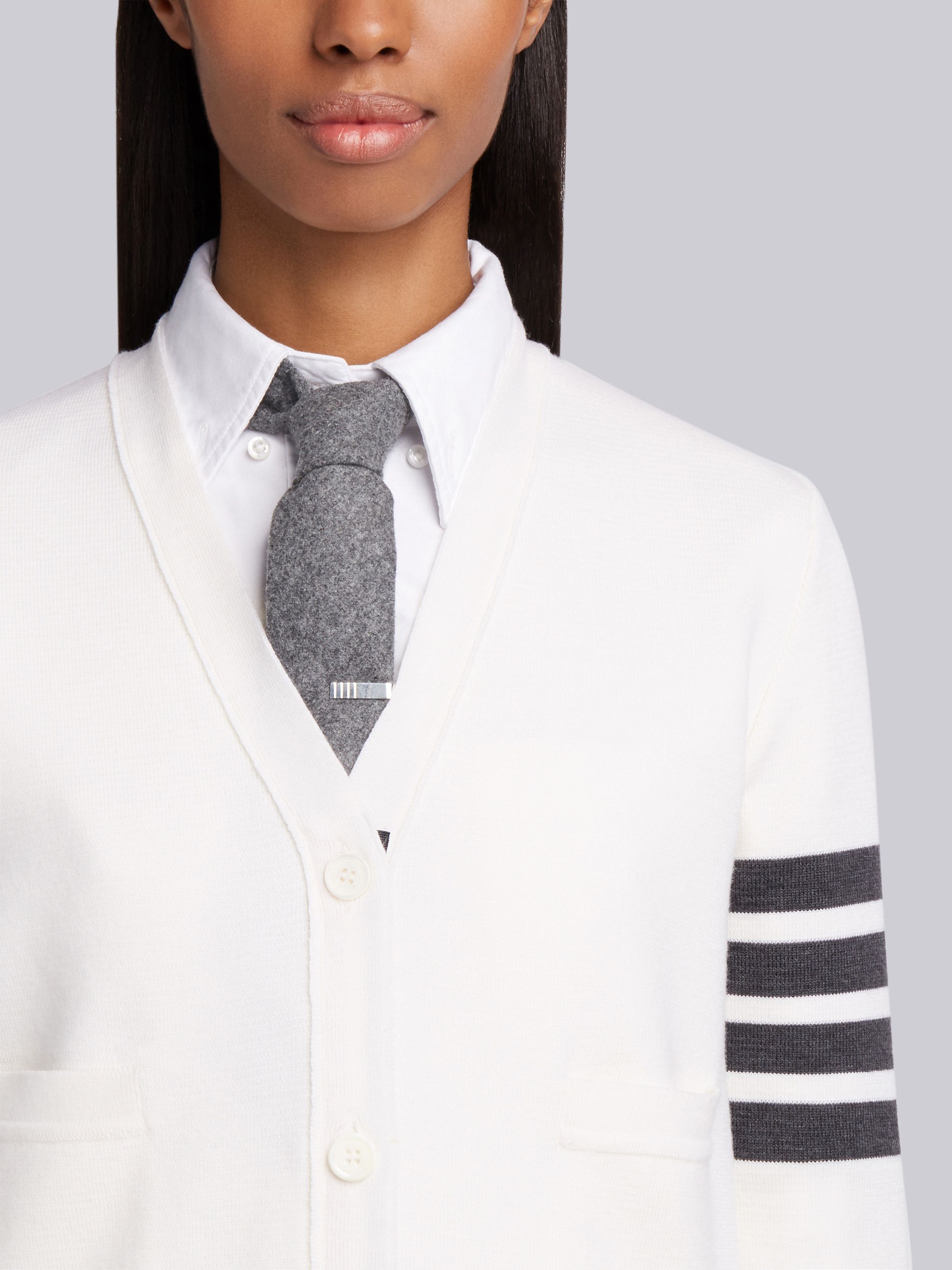 Thom Browne Milano Stitch V-neck Merino Cardigan In White