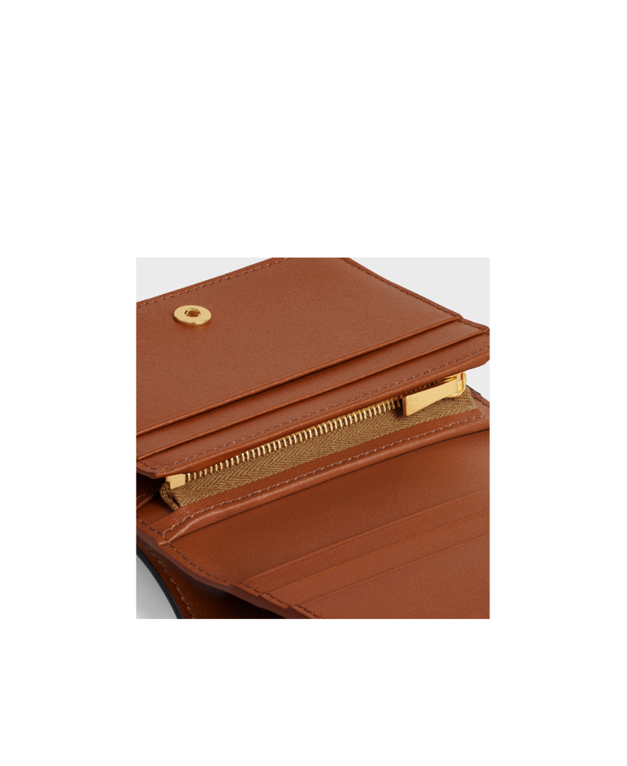 Celine Triomphe Small Wallet In Brown Canvas With Leather Trims For Women In Black