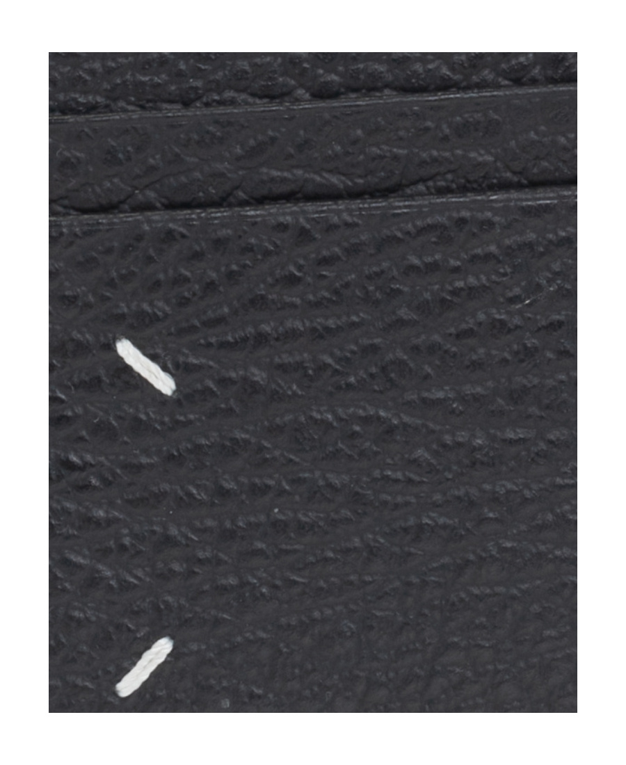 Maison Margiela Rectangular Textured Calf Leather Wallet With Iconic Stitch Detail In Black