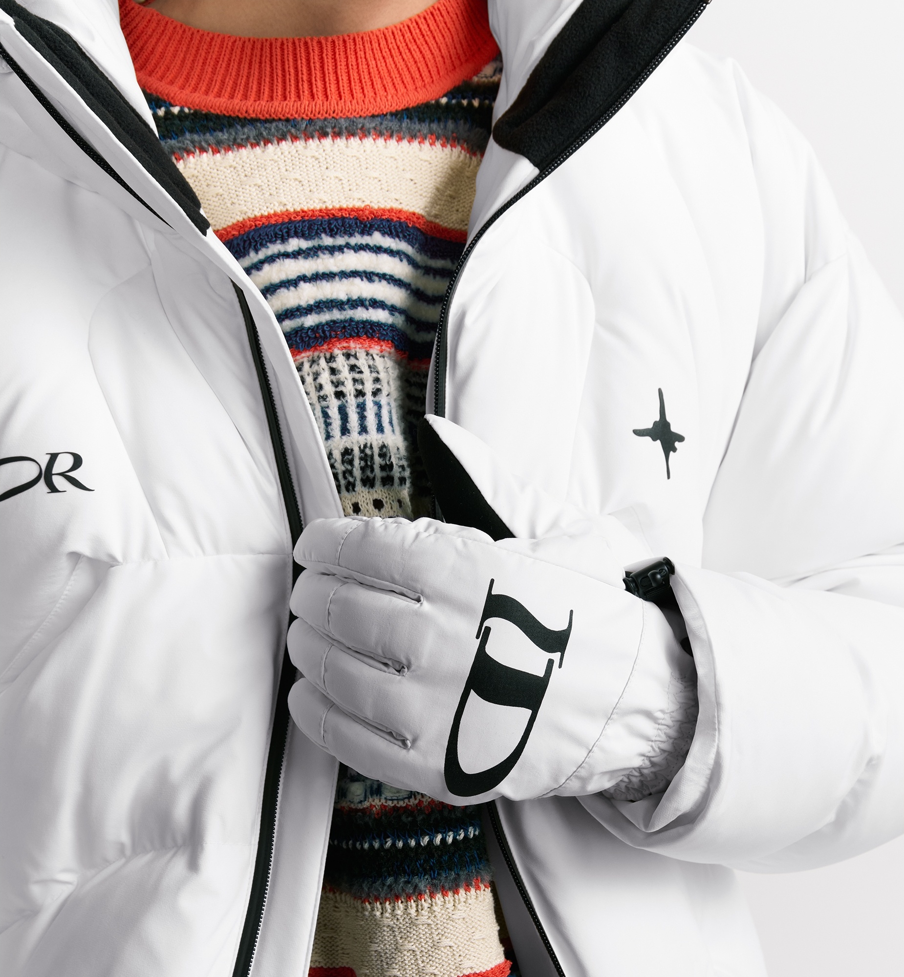 Dior Logo Ski Gloves In White