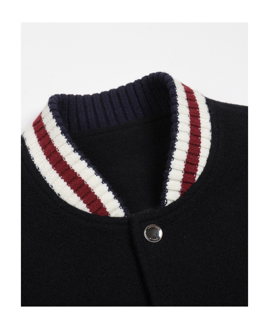 Liuregali Vintage Woolen Cloth Embroidered Baseball Coat In Black