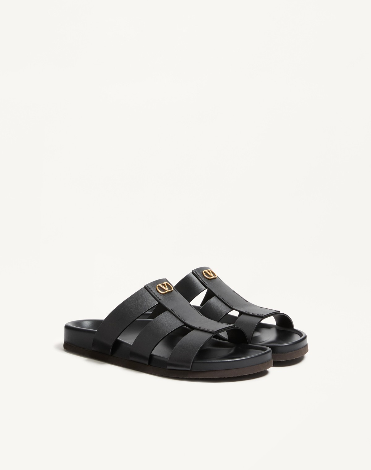 Valentino Garavani Studshield Logo-embellished Leather Sandals In Black