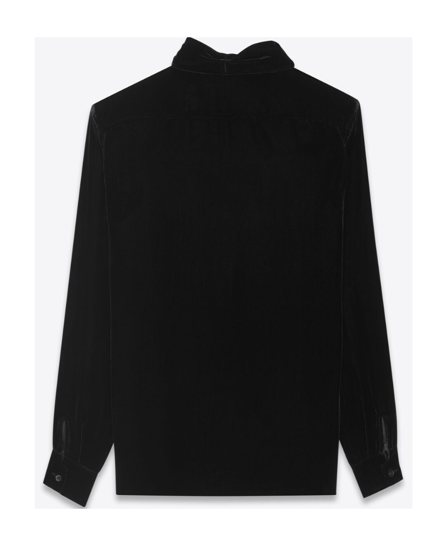 Saint Laurent Plunging V-neck Velvet Blouse In Black