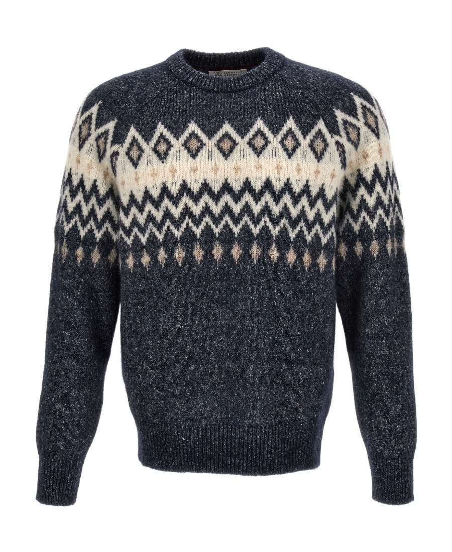 Brunello Cucinelli Argyle Check Crew Neck Jumper In Black