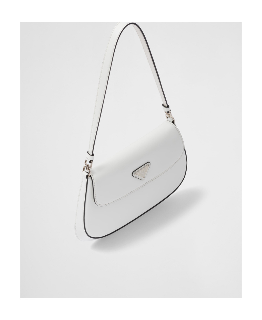 Prada Cleo Brushed Leather Shoulder Bag With Flap In White