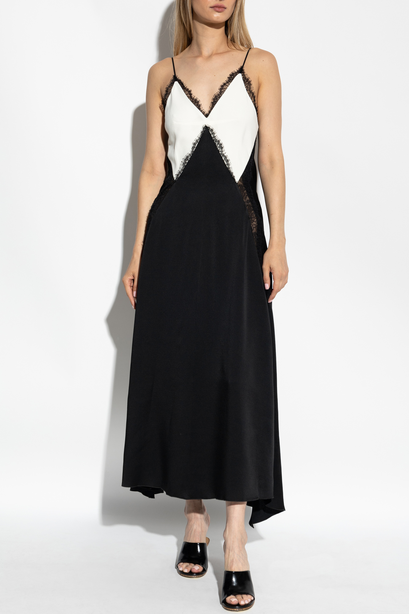 Victoria Beckham Lace-trimmed Satin Midi Dress In Black
