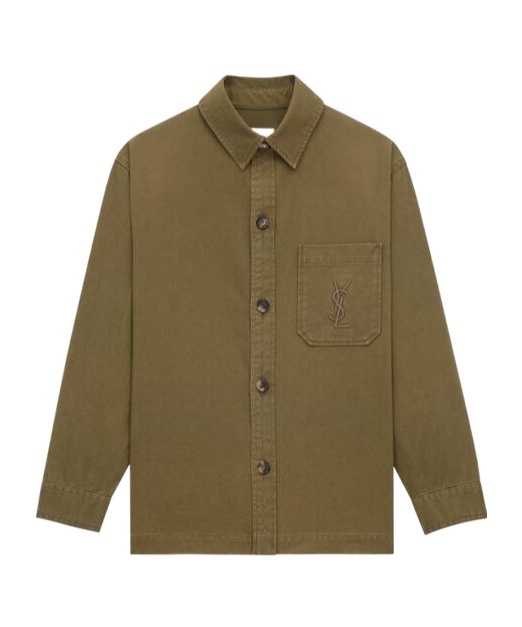 Saint Laurent Cassandre Overshirt In Cotton And Linen Gabardine Clothing In Green