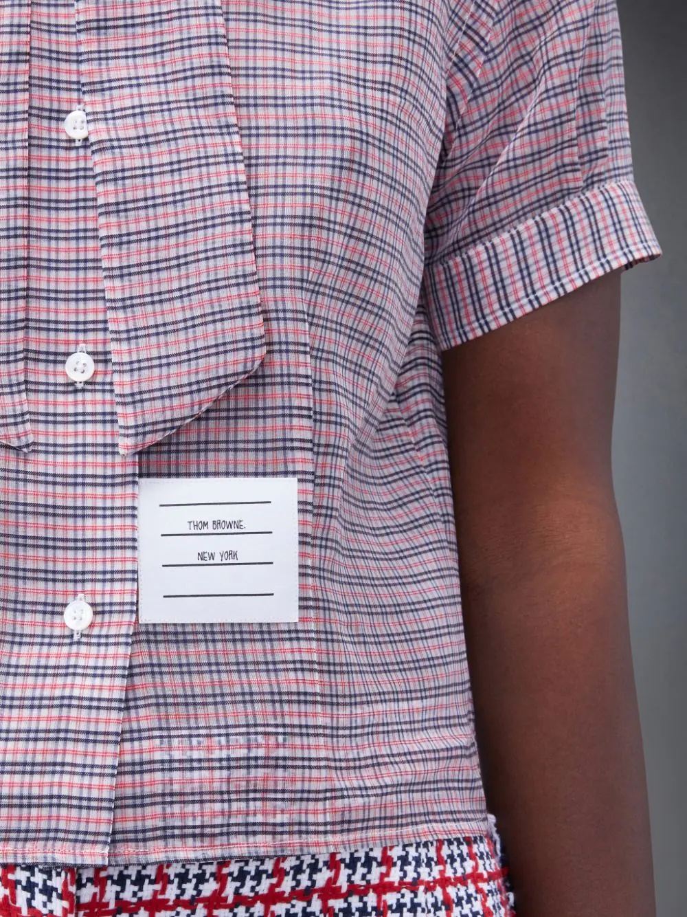 Thom Browne Pussy-bow Check-pattern Blouse In Multicolor