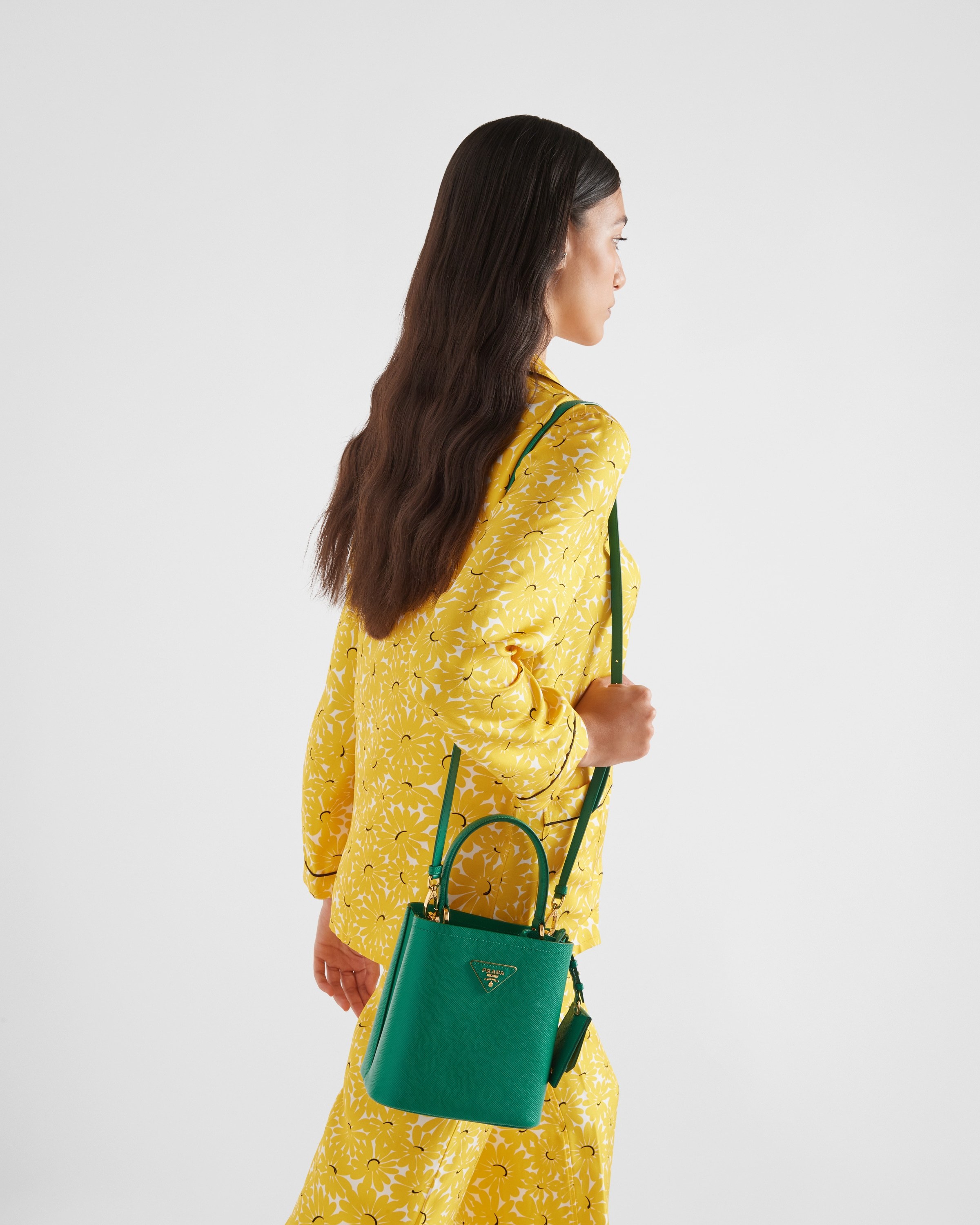 Prada Small Leather Panier Bag In Green