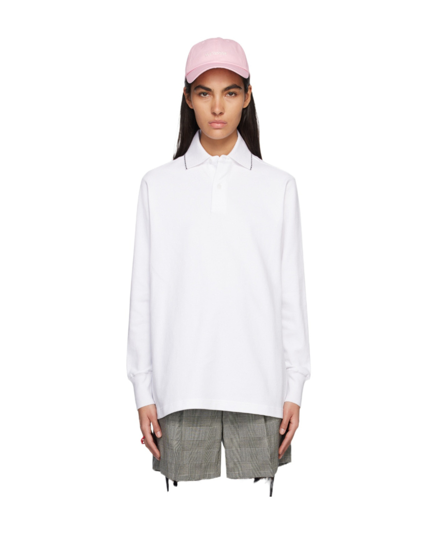 We11 Done Logo Long-sleeved Polo Shirt In White