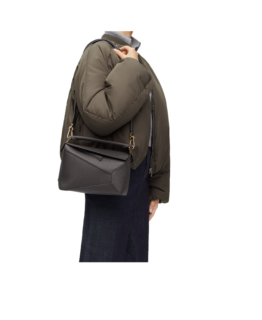 Loewe Puzzle Edge Mini Top-handle Bag In Grained Leather In Gray