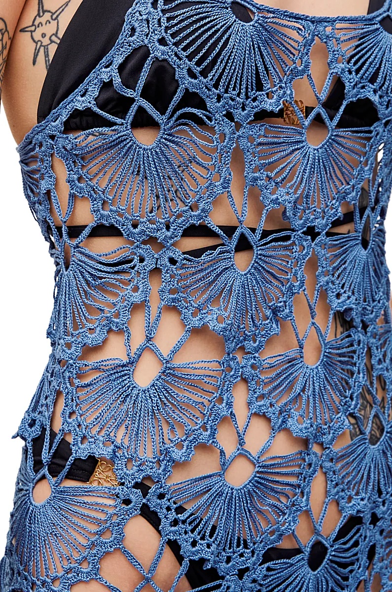 Loewe Crochet Dress In Cotton In Blue