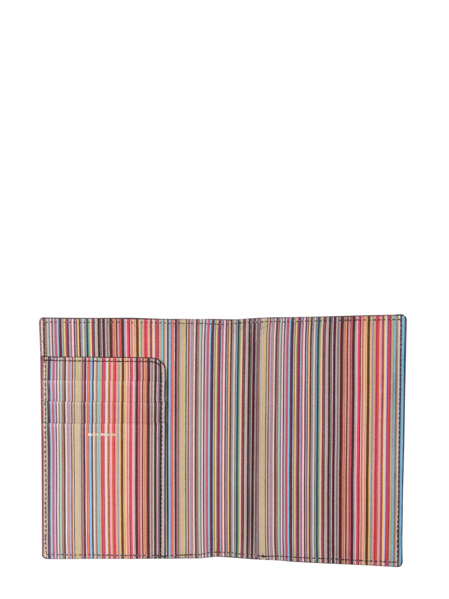 Paul Smith Signature Stripe-print Leather Cardholder In Black