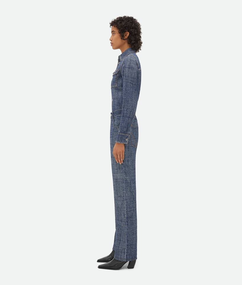 Bottega Veneta Denim-texture Tapered Trousers In Blue