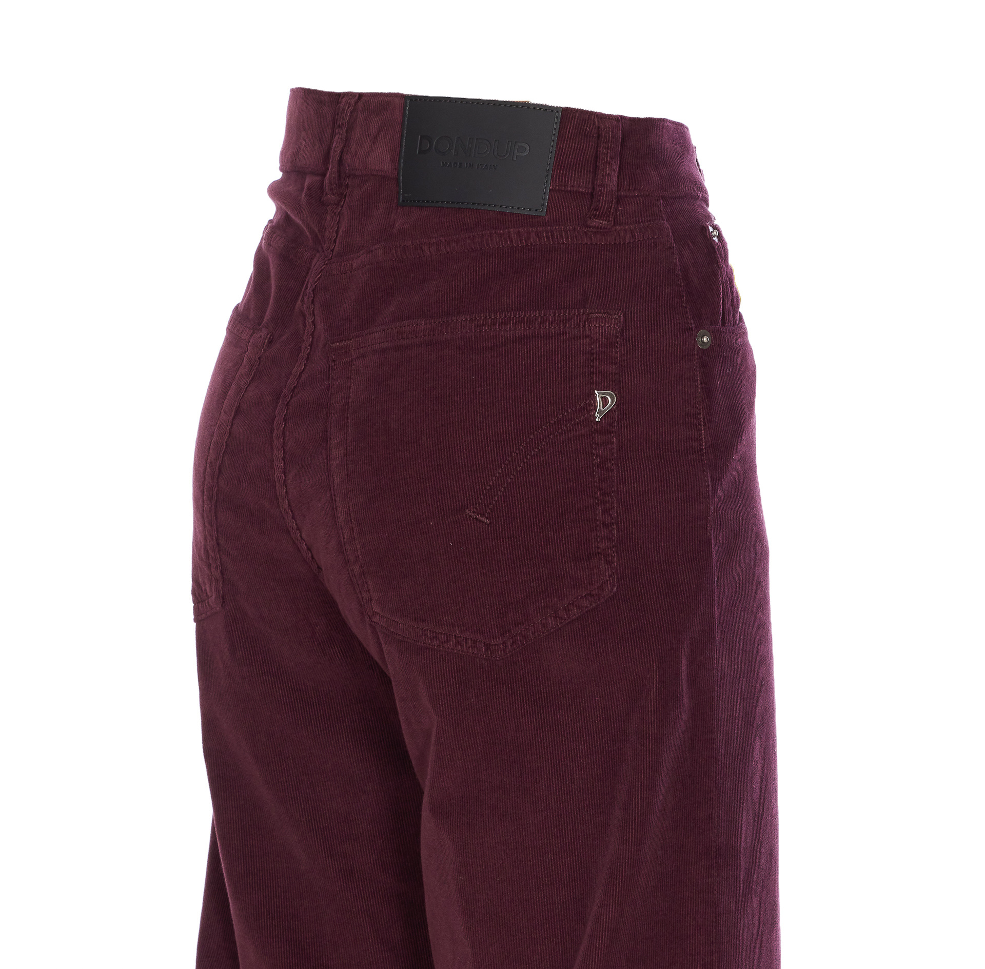 Dondup Loose Fit Corduroy Trousers With Back Pockets In Burgundy